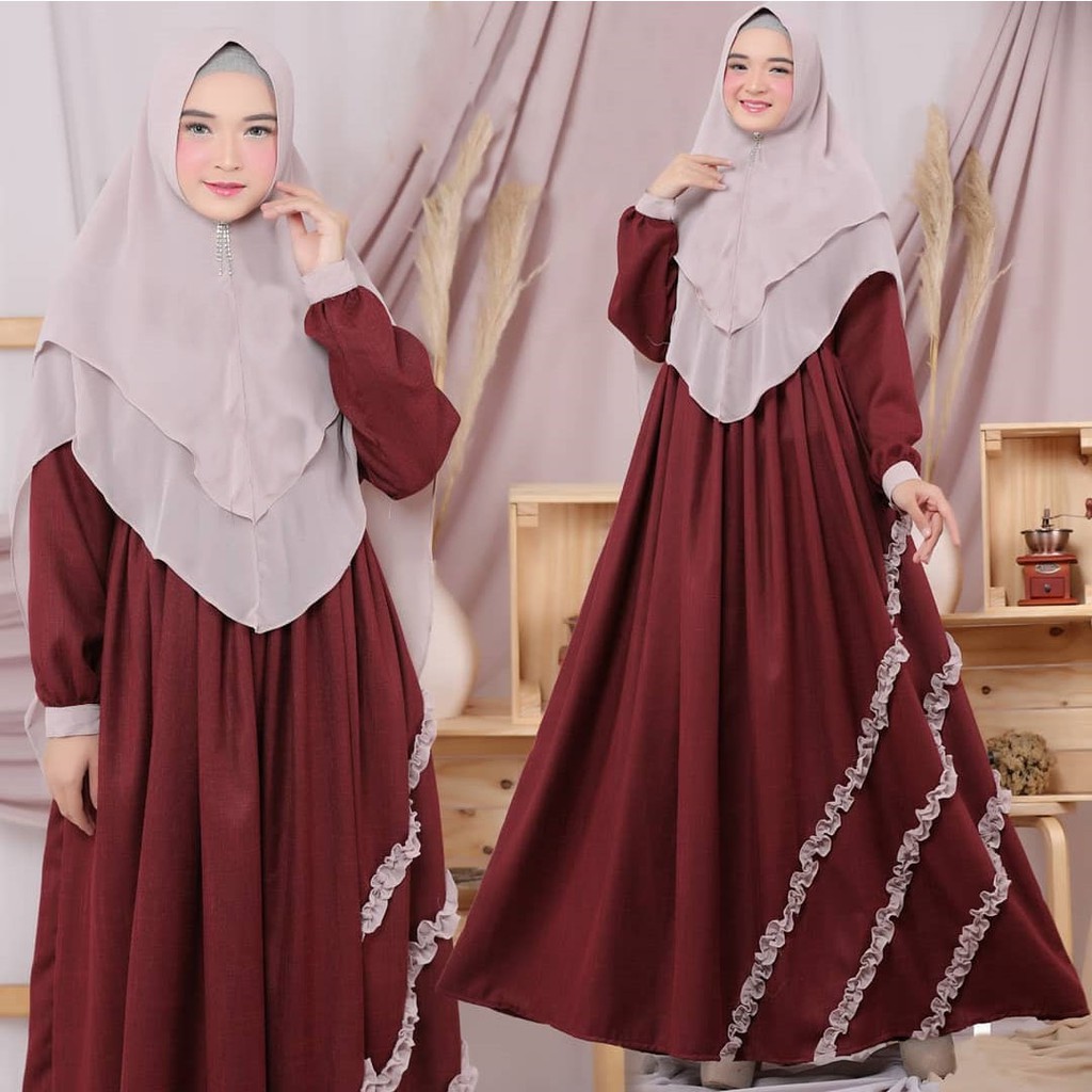 Humaira Dress Syari - Gamis Polos Cewek Size Jumbo Lemonskin Elegan Kekinian