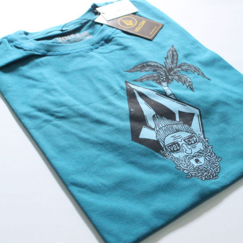 BAJU KAOS PRIA DISTRO VOLCOM BIG SIZE LOKAL SUPER PREMIUM WARNA TOSCA