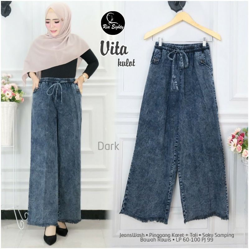 Celana Panjang Kulot Jeans Wanita Basic rawis