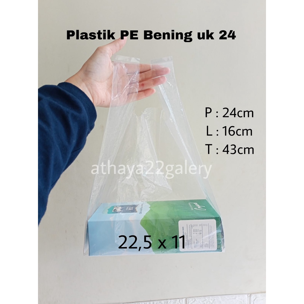 kantong plastik kresek PE bening transparan/ tas kantong plastik PE bening uk 24 isi 50 pcs