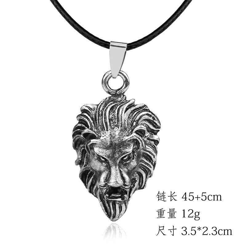 Eropa Dan Amerika punk retro lion's head pendant Pria Mendominasi Kalung Pribadi Hewan Kulit lanyard Baru