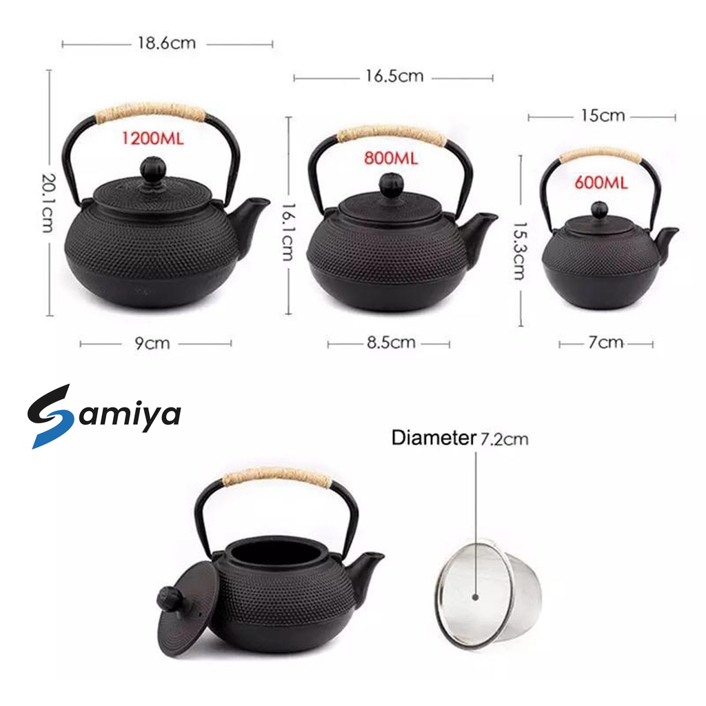 teko teh air kopi iron pot japanese classic style / iron tea pot kettle black / teapot hitam infuser