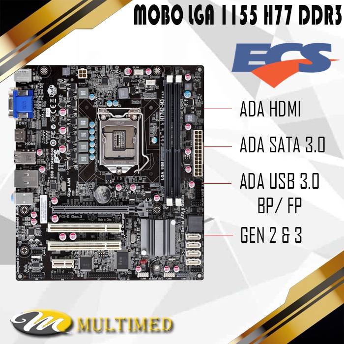 Paket Mainboard 1155 H77 Ddr3 + Core i5 3470 + FAN + RAM 8GB