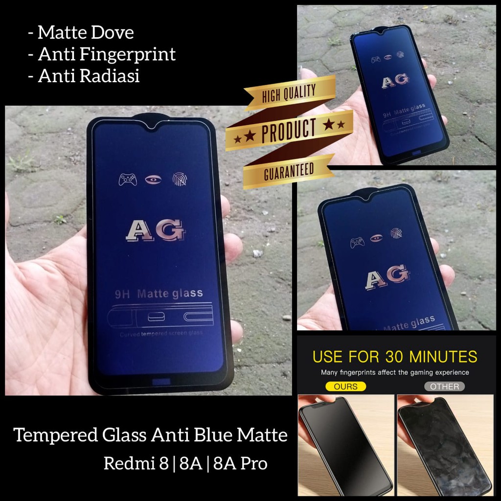 Tempered Glass Anti Blue Redmi 8 8A Pro Matte Anti Radiasi Fingerprint Premium