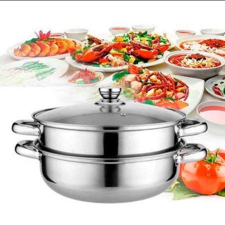 Panci Steamer Steam Makanan Stainless Steel 2 tingkat diameter 28cm