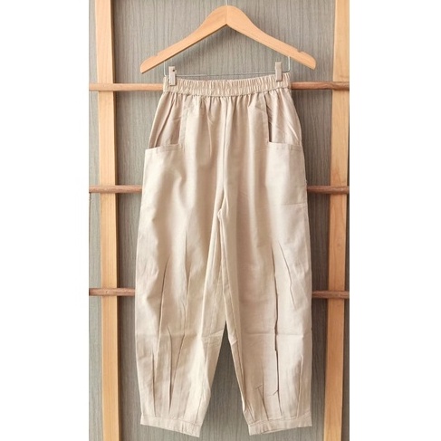 CoD- Hinata Pants- Celana Santai 7/9- Celana Kulot Wanita- Celana Baggy Rami Premium- Celana Panjang-Crem