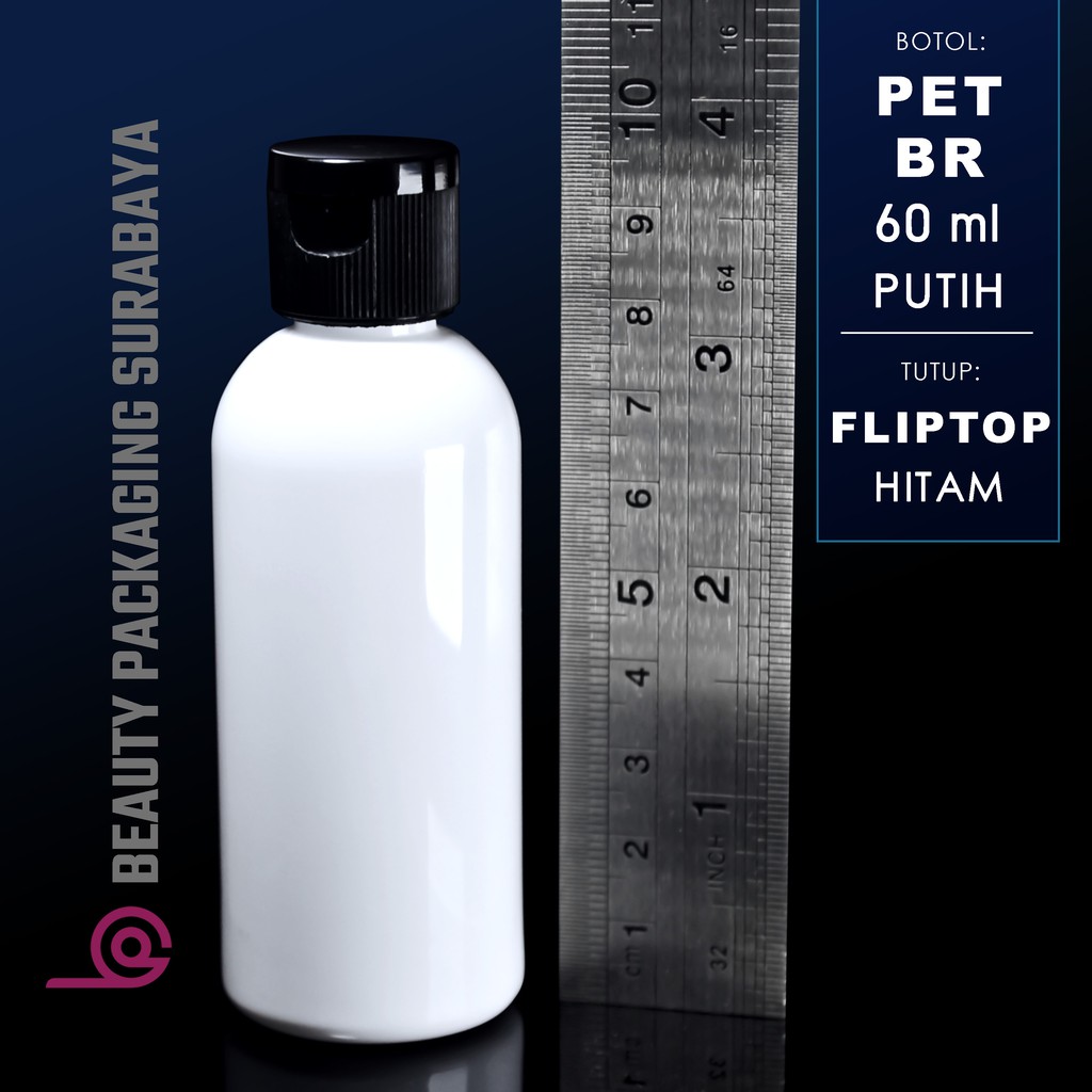 Botol Plastik PET 60ml BR Putih Tutup Fliptop