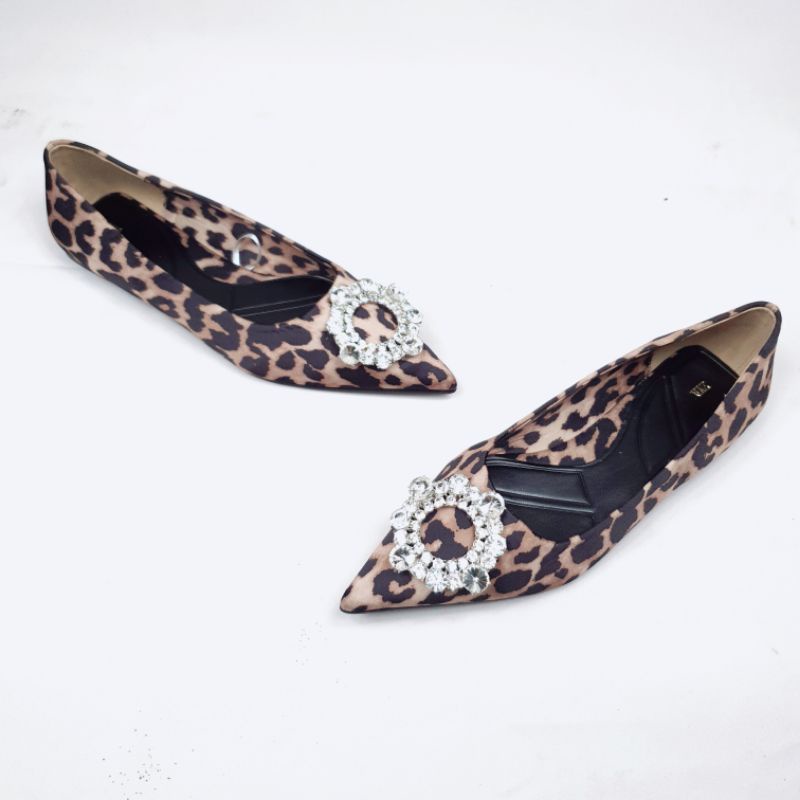 ZR Shimmery with Leopard Print Flat Shoes