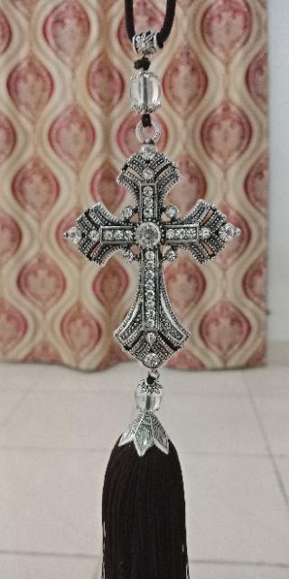 Gantungan Kaca Spion Dengan Hiasan Berlian Buatan Dan Gambar Salib Yesus Untuk Dekorasi Rumah
