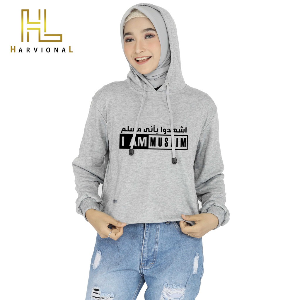 SWEATER CROP HOODIE I AM MUSLIM BAHAN POLOS TERLARIS