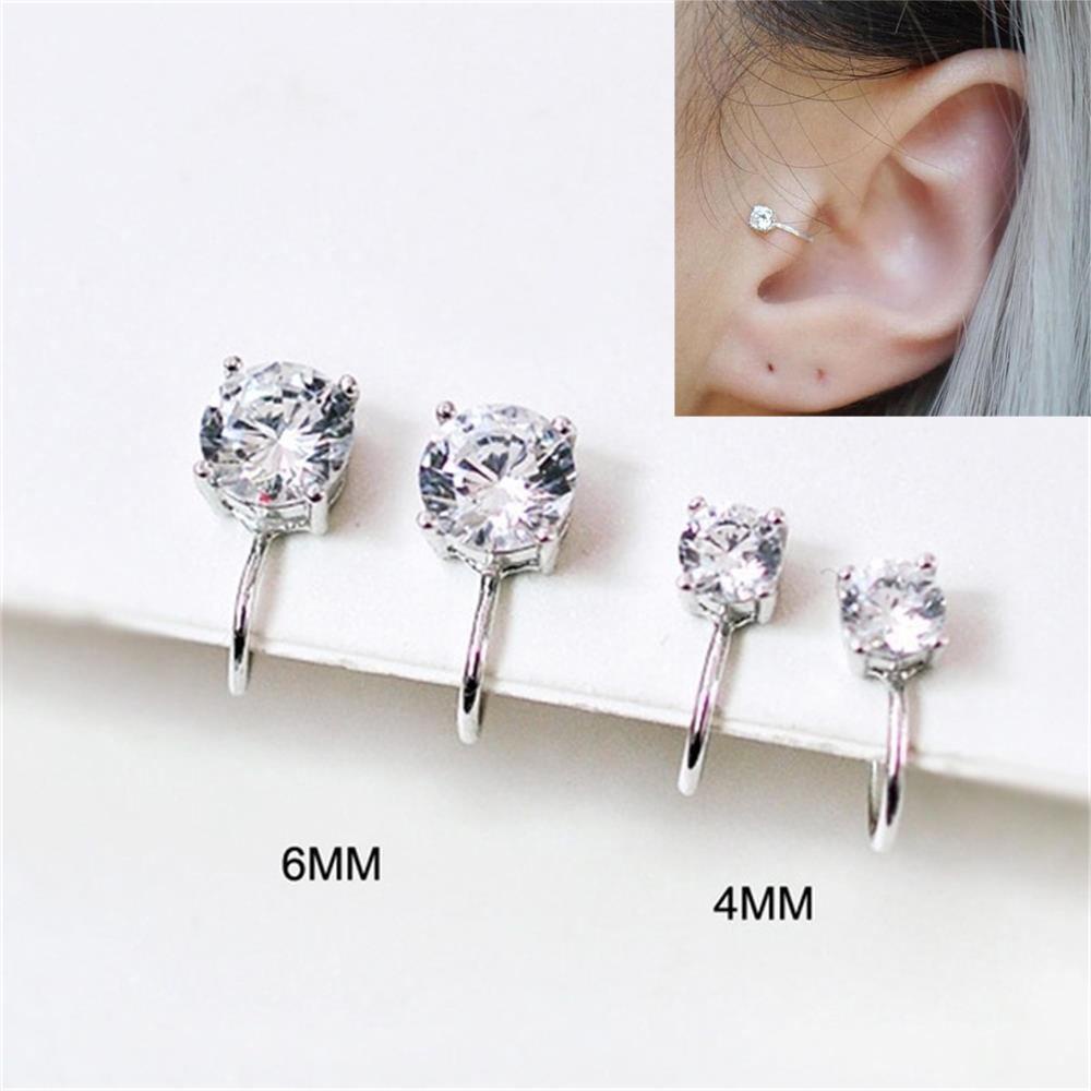 Preva 1/2Pcs Manset Telinga Zirkon 6mm 4mm Pesta Wanita Pria Perhiasan Non Piercing