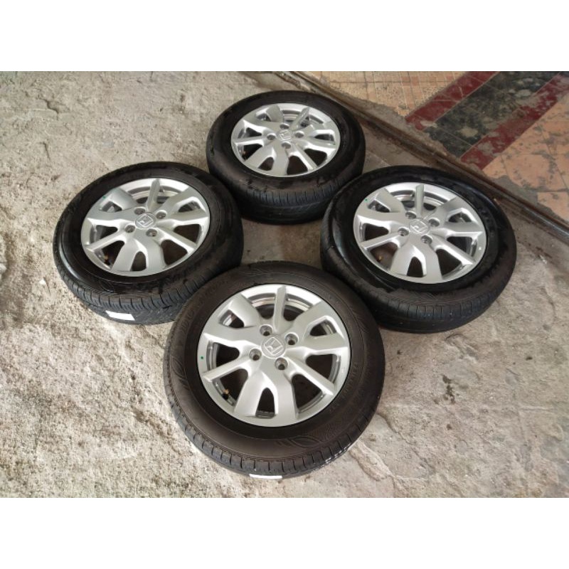Velg Mobil Bekas Oem Brio Satya Ring 14 lebar 5 pcd 4×100 + Ban Dunlop 175 65 R14
