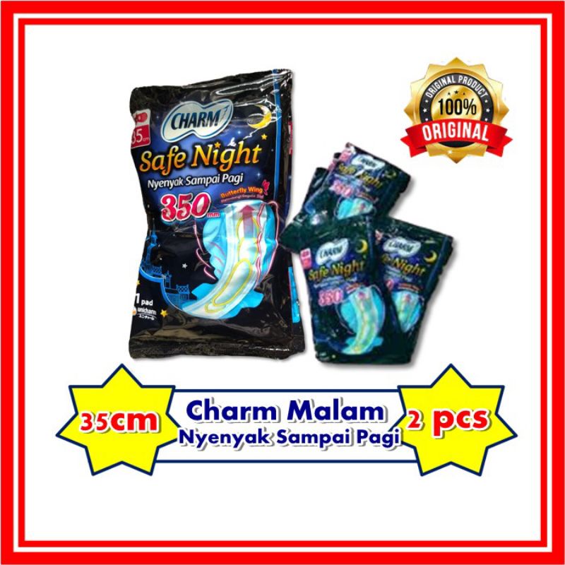 Charm Safe Night 35cm Kemasan Saset Renceng Pembalut Wanita Malem Nyenyak Sampai Pagi