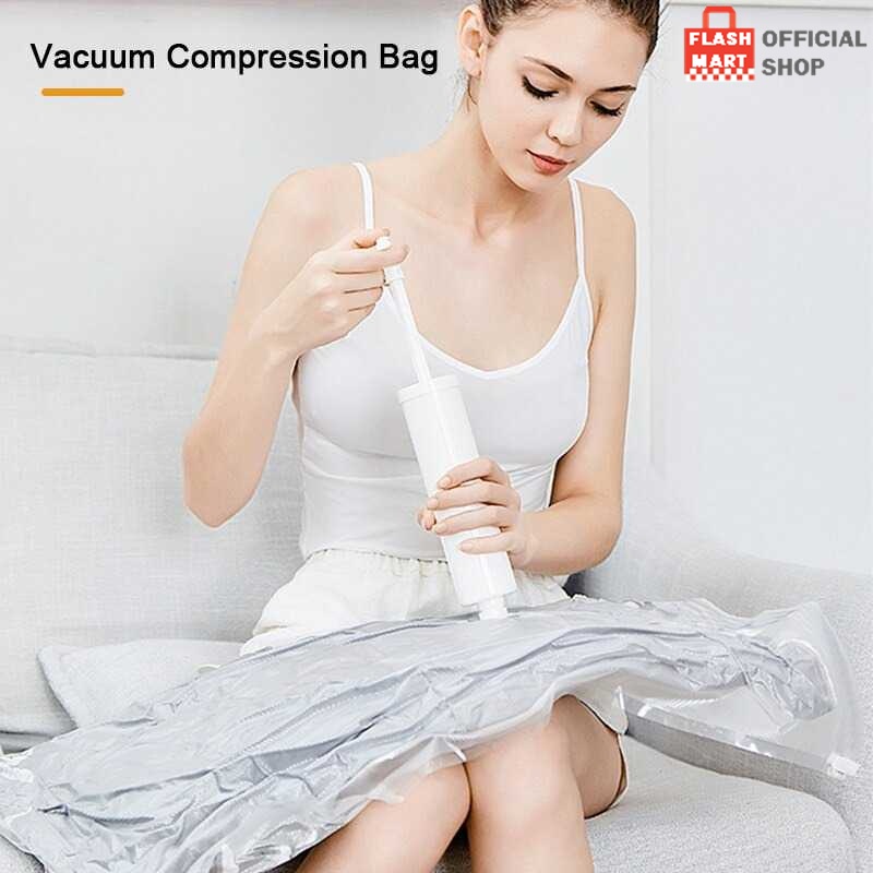 Murah Lebay Flashmart Tas vakum / Kantong Plastik Vakum Bag / Kantong tas / Tas Vacuum Simpan Baju 10 PCS + FREE Pompa