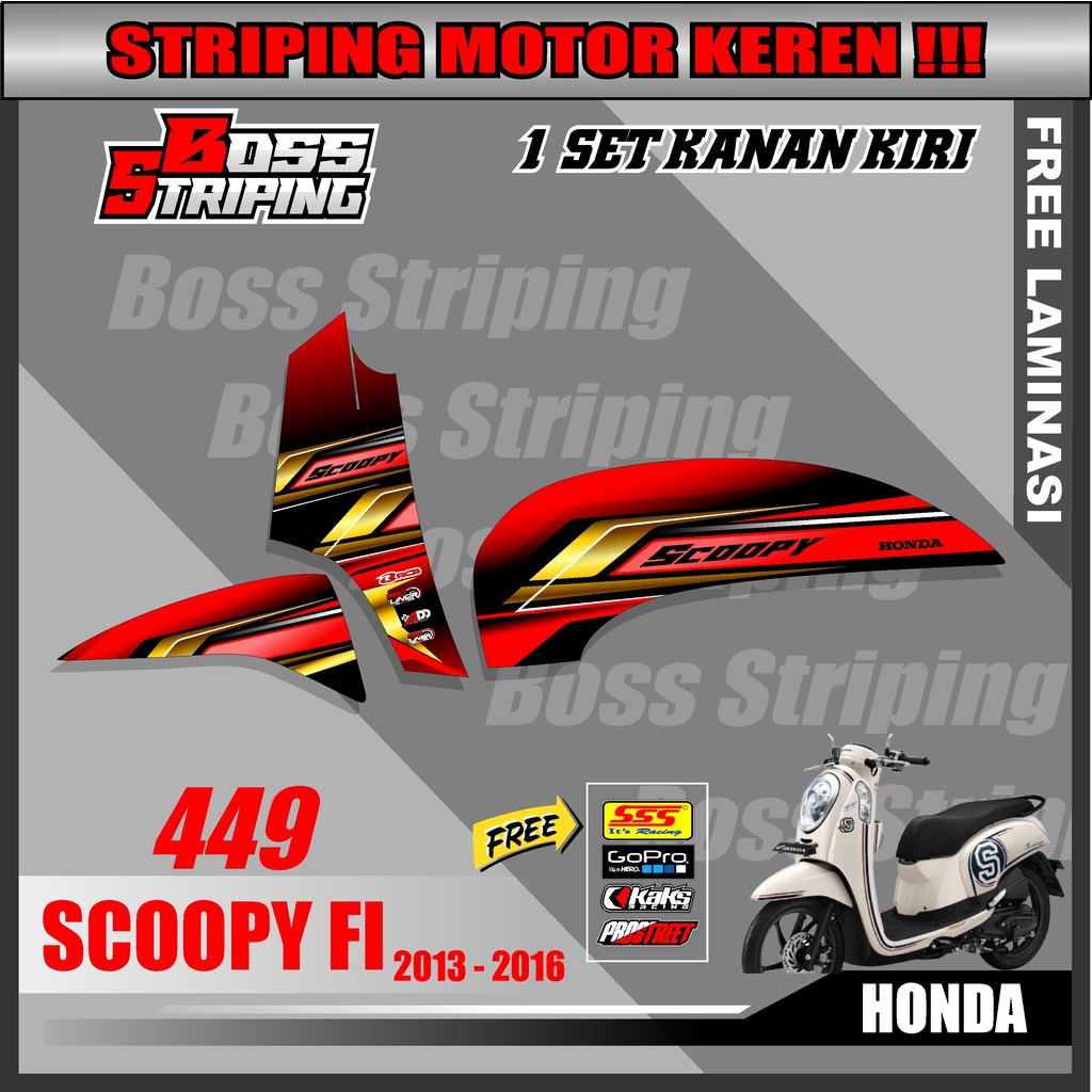 Striping Scoopy Sporty Fi 2014/2016 - Sticker Striping Variasi Scoopy Motif Racing. M449