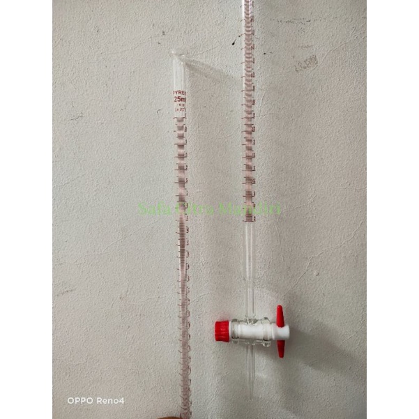 Buret 25ml Pyrex Kran Teflon Buret Alat Kompresi Volume Buret Glass Pyrex