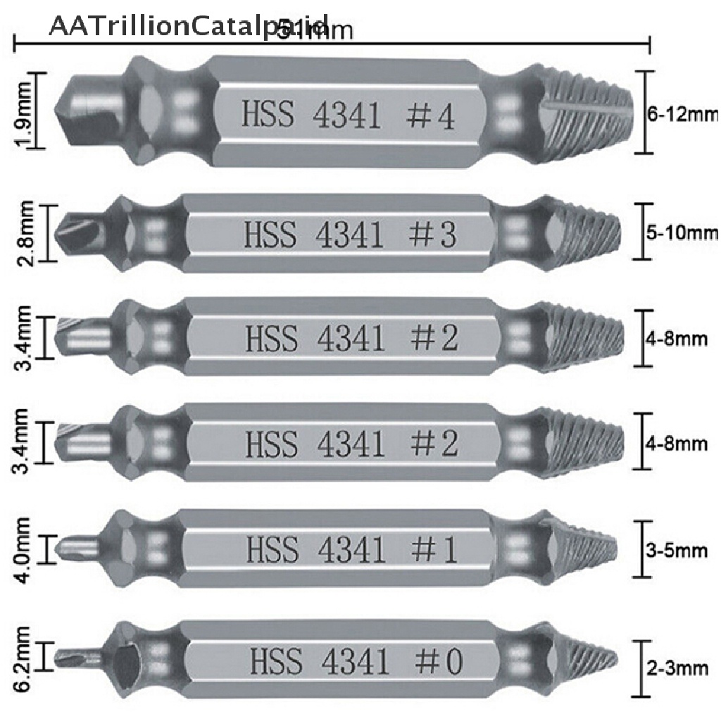 Aatrillioncatalpa 6Pcs Mata Bor Ekstraktor Sekrup Rusak Untuk Alat Pertukangan