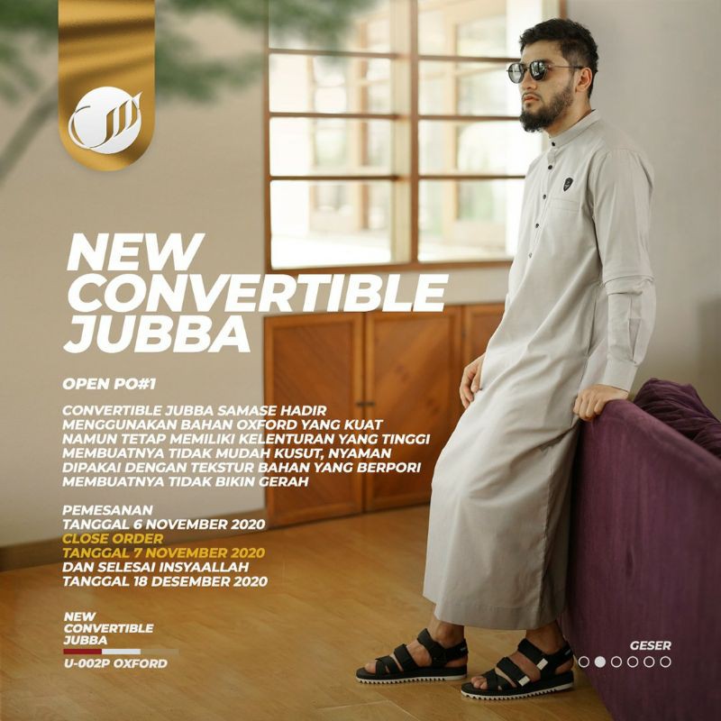 Edisi Spesial Samase Convertible Jubah Jubba U 002P Solid Grey - Oxford - Lengan bisa panjang pendek