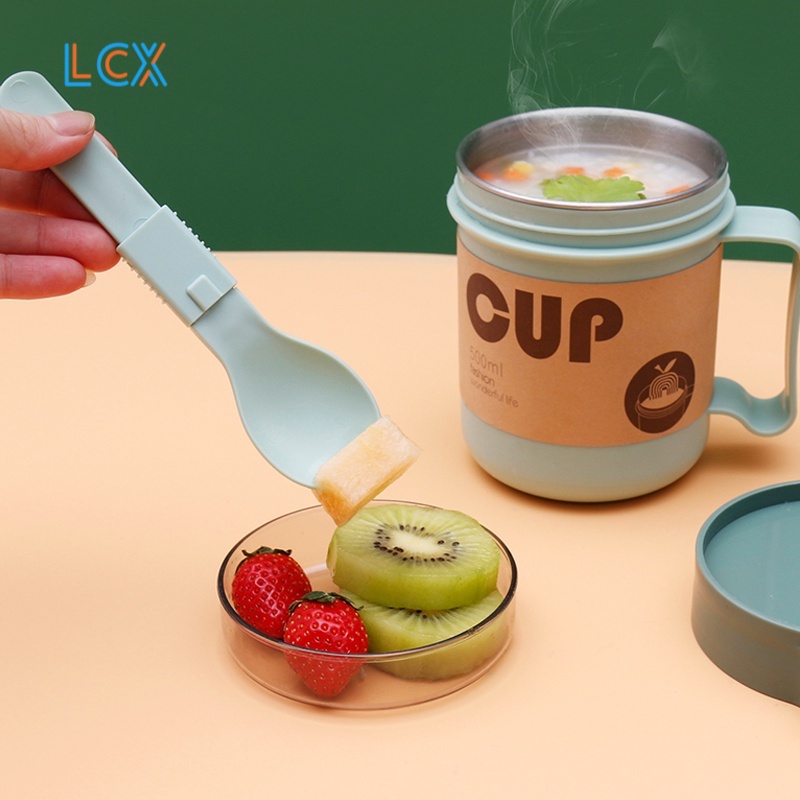 LCX Mangkuk sup Cangkir sup Anti Tumpah Panci sup Portable Free Sendok BPA Free VS-61