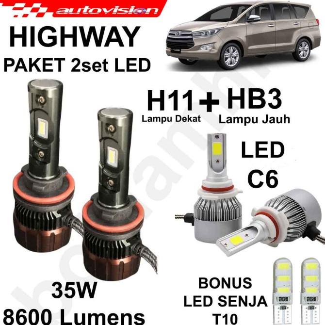Paket LED INNOVA REBORN Autovision Highway Lampu Dekat H11+Jauh HB3