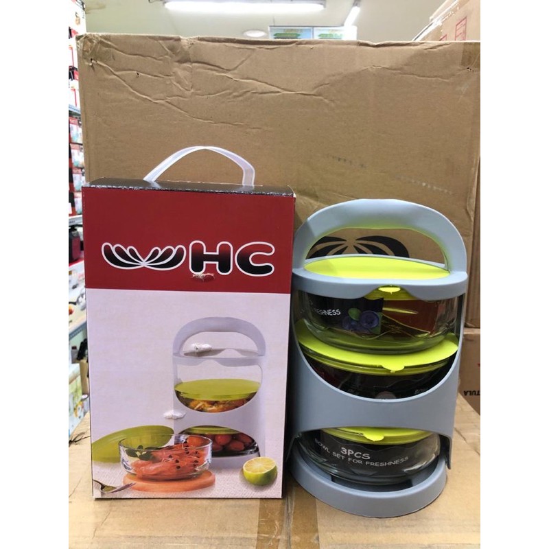 Rantang kaca 3 susun / Rantang kaca korea