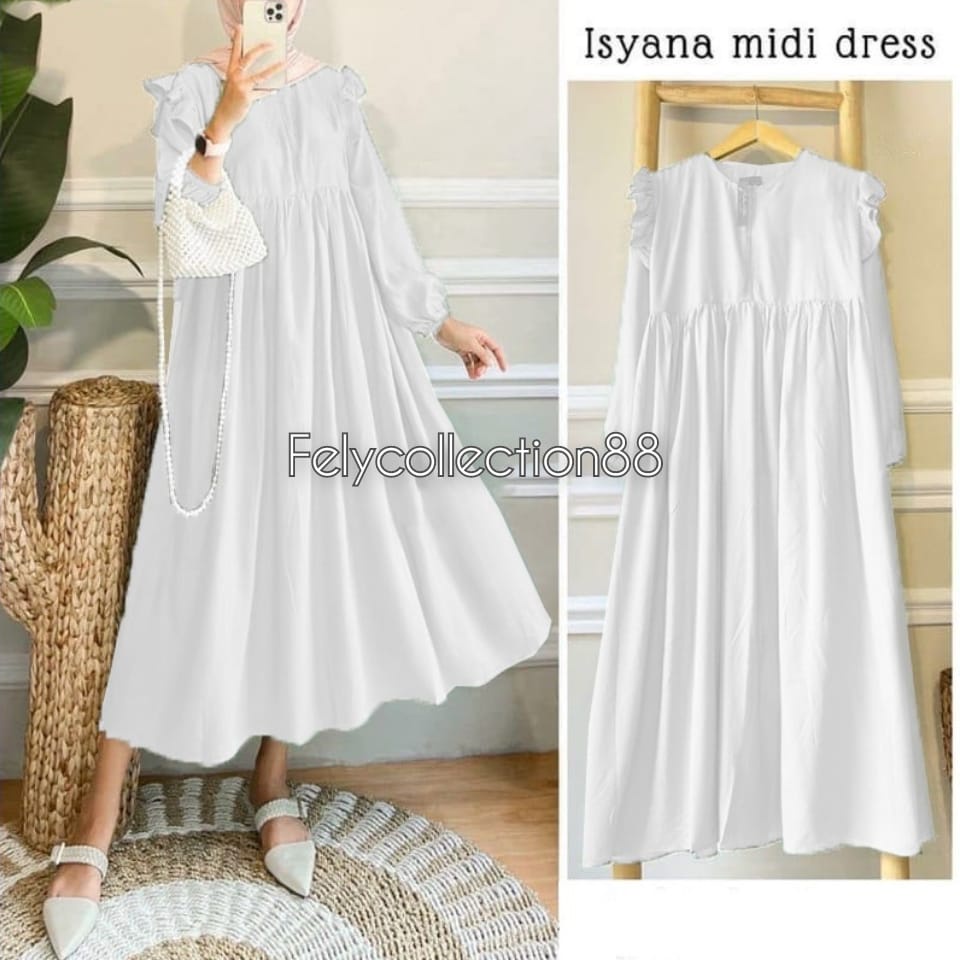 Isyana Midi Dress / Gamis Wanita Terbaru / Kekinian / Casual Dress Murah / Fashion Muslim