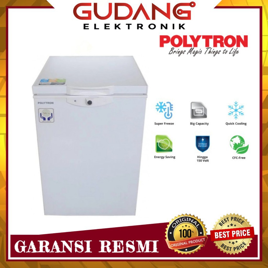 CHEST FREEZER 100 LITER POLYTRON PCF 117 GARANSI RESMI