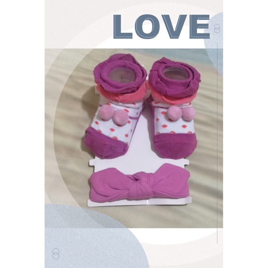 KAOS KAKI SEPATU BAYI + BANDANA 3- KOTAK BABY NEW BORN PEREMPUAN 0-12 BULAN K-8#