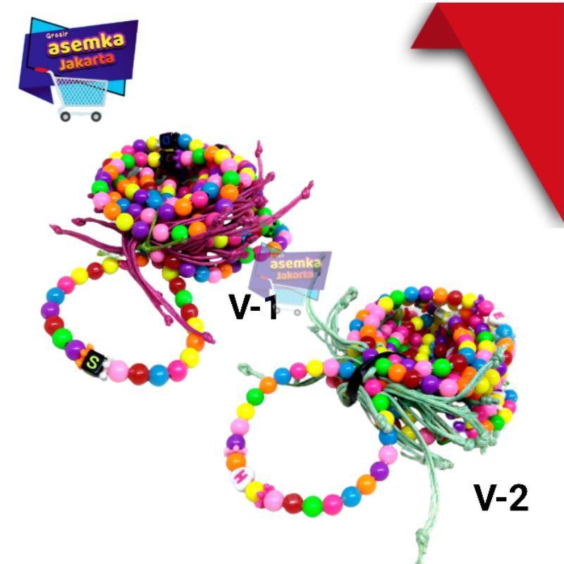 Gelang tangan Tali mute mute warna varian huruf 12pcs Grosir