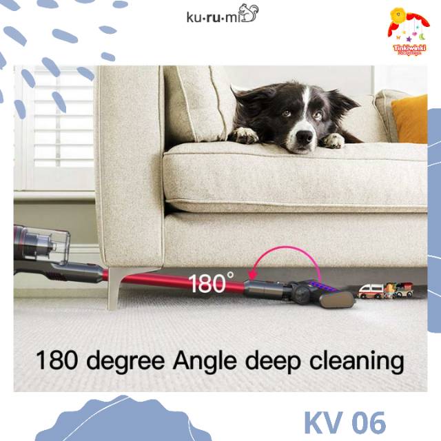 KURUMI KV06 powerful Cordless Stick Vacuum Cleaner include mop brush dan bed brush