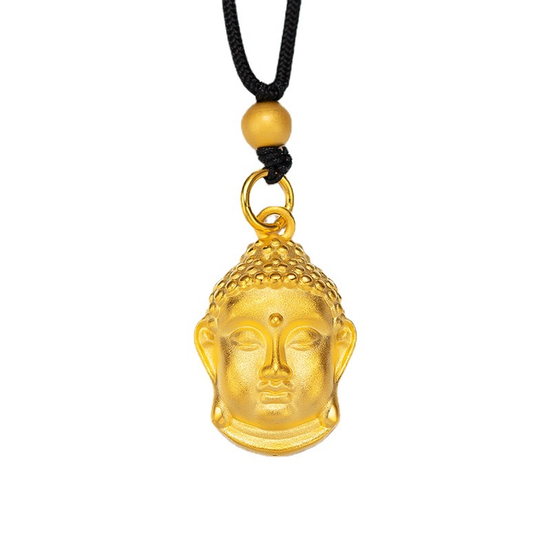 Liontin Bentuk Kepala Buddha 3D Emas Asli Kadar 375Gaya Korea
