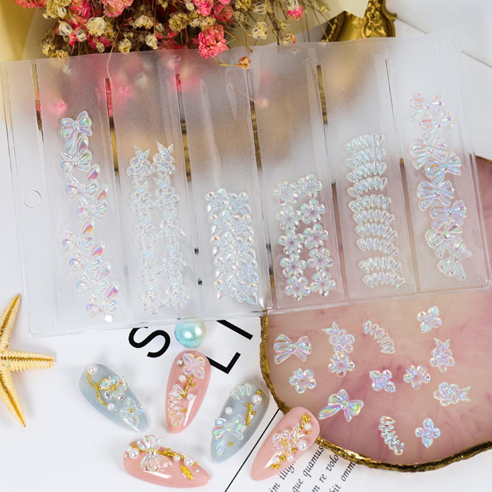 AUGUSTINA Agustin 3D Rose Resin Glazed Flowers Kreatif Berbagai Kupu-Kupu Laser Manicure DIY Tips Kelopak Ikatan Simpul Perhiasan Kuku