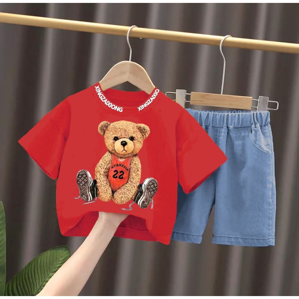 PROMO SETELAN ANAK LAKI LAKI MOTIF TEDDY DOMEREBEL 1-5 TAHUN/BAJU ANAK/SETELA ANAK/PAKIAAN ANAK