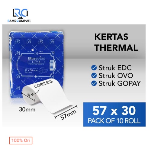 10 ROLL BLUEPRINT THERMAL LITE 57X30 KERTAS STRUK KASIR 57 X 30