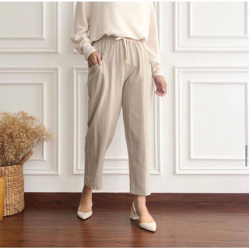 LINEN PANTS  CELANA PANJANG HIGHWAIST WANITA BOYFRIEND