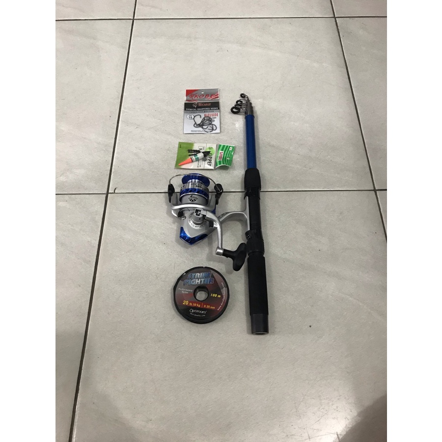 Joran set antena 150 cm + reel 750 spool alummunium komplit