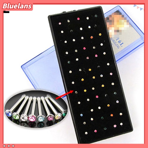 60pcs Cincin Stud Tindik Tubuh Hidung Bahan Baja Aksen Kristal Berlian Imitasi Untuk Perhiasan