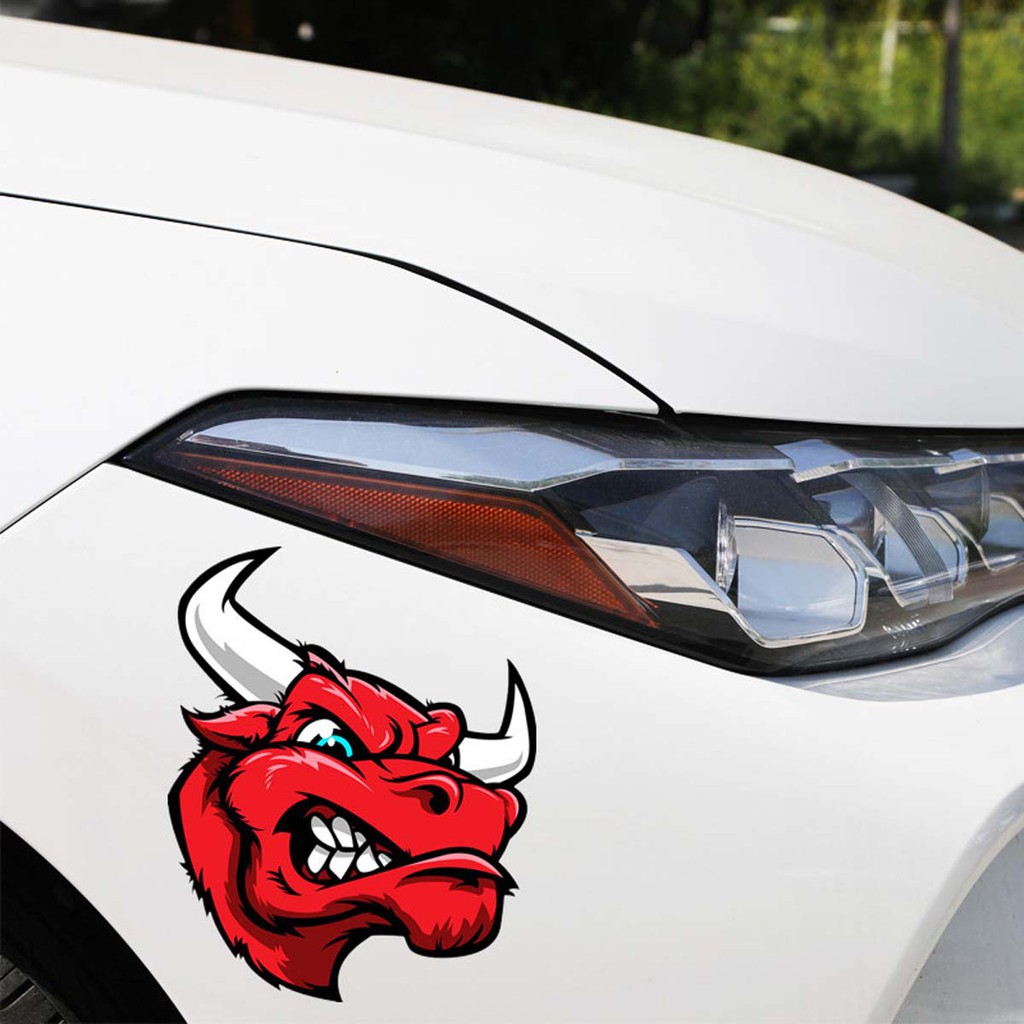 Stiker Dinding Desain Kartun Kepala Banteng Warna Merah Bahan Vinyl Untuk Dekorasi Mobil