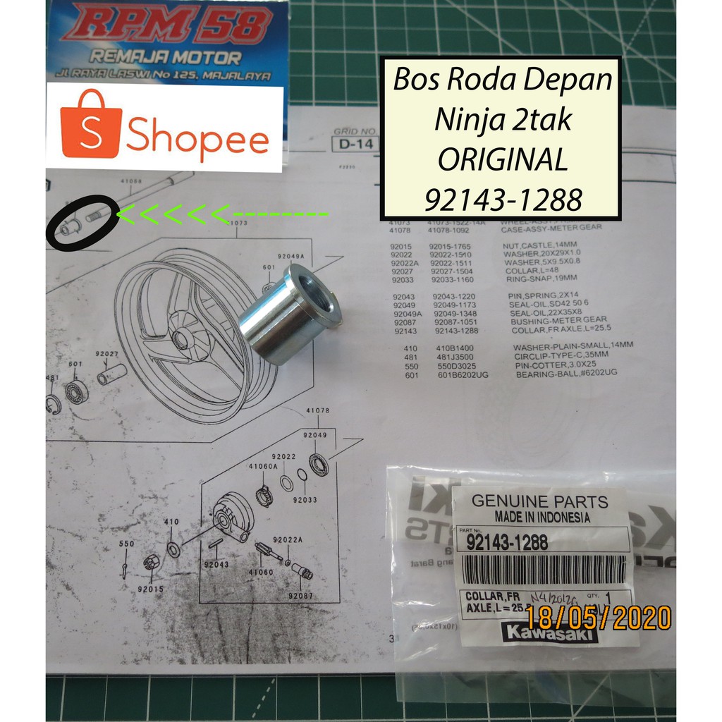 Bos Roda Depan Kanan Ninja 150R 150RR kawasaki Original 92143-1288
