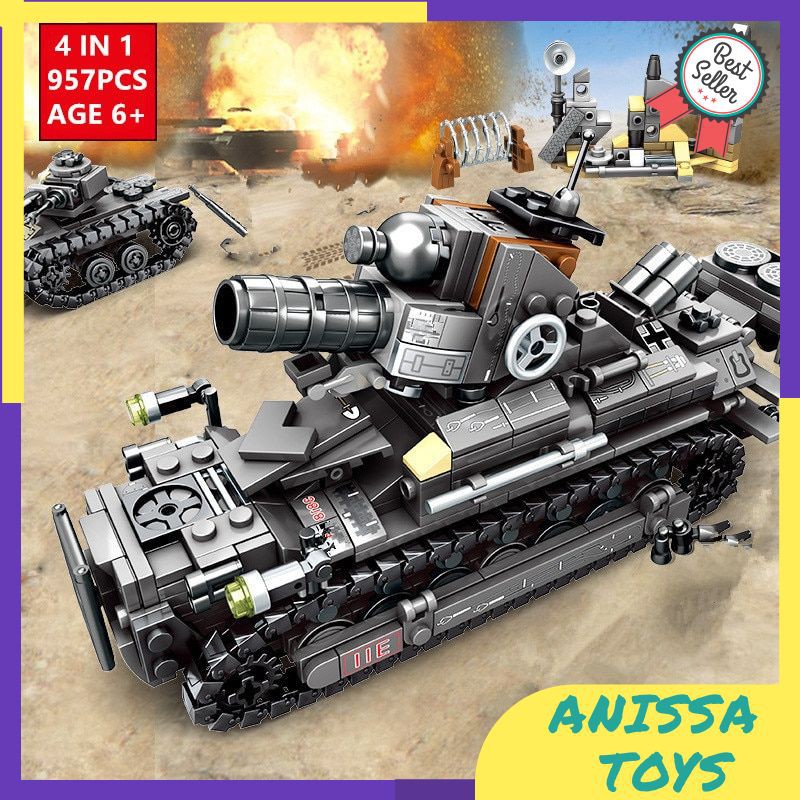 Mainan Edukasi Anak Balok Susun 4Pcs/lot Military Self-propelled Mortar Tank Empire Empires of