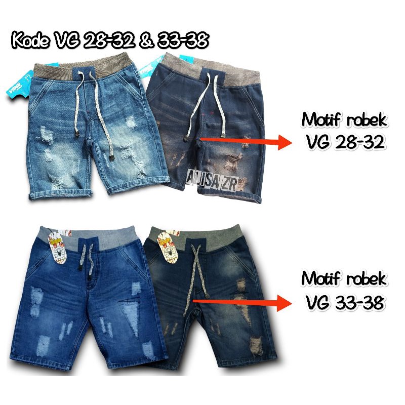 paling dicari Celana Pendek jeans pinggang kolor motif robek Rippedjeans