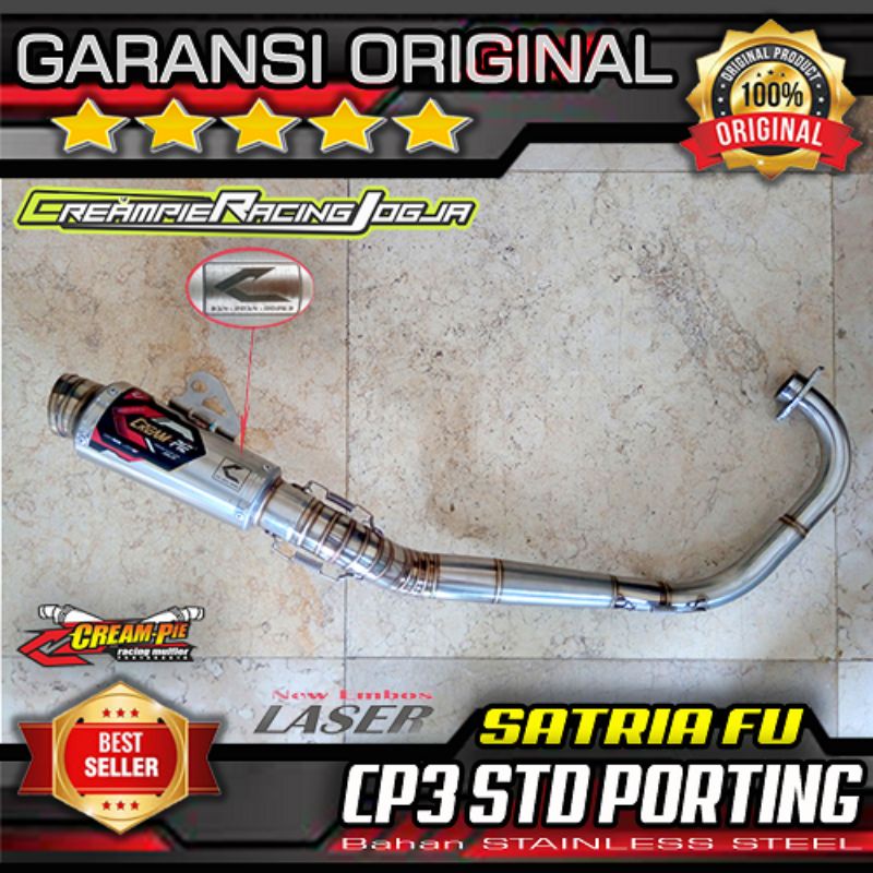 Knalpot Creampie Satria FU Karbu Porting 155cc Road Race tipe CP3 Stenlis