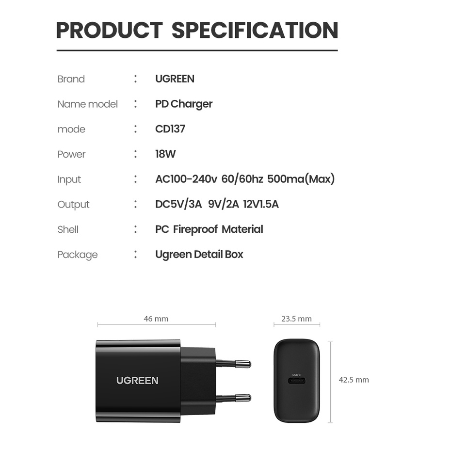 【Stok Produk di Indonesia】Ugreen Adapter Charger USB Tipe C 20W Power Delivery 3.0 PD Untuk iPhone 14 13 pro Max 13 / 12 / 11 / XS / XR / 7 plus / 8 / 7 plus / 50 / 8 plus