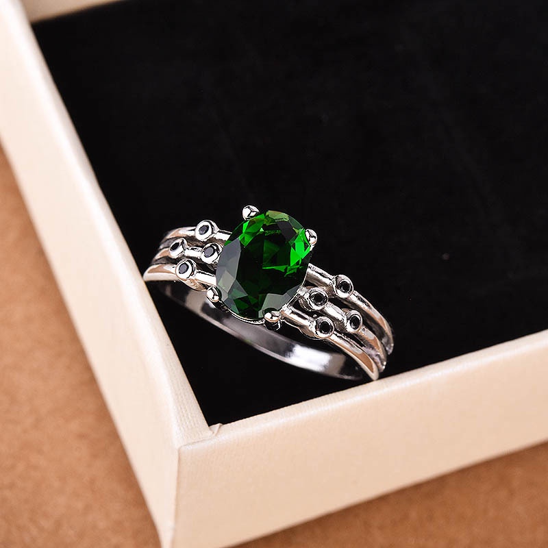 Cincin Sterling Silver 925 Dengan Batu Emerald Hijau Untuk Wanita Ccb64