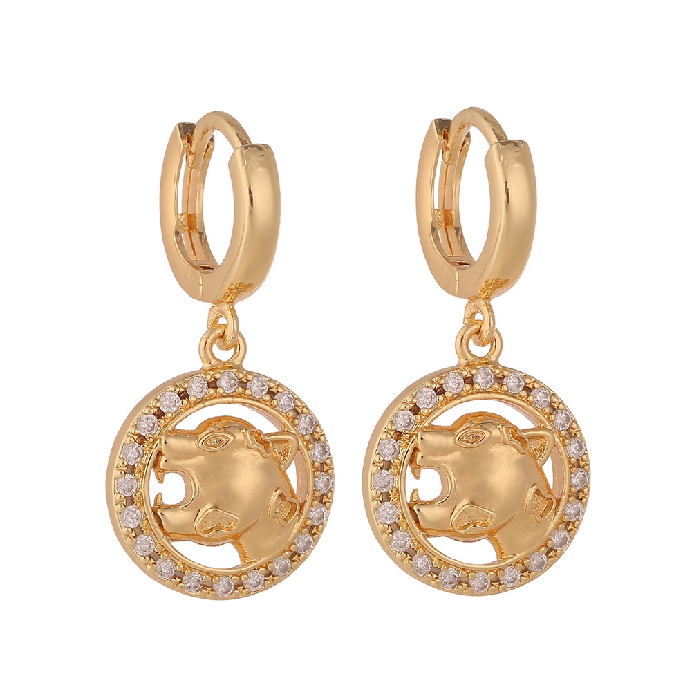 Anting-anting tembaga mikro bertatahkan zircon hewan leopard anting-anting geometris personalized an