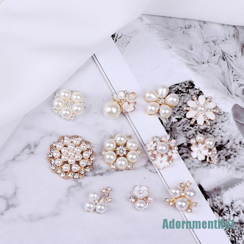 (AdornmentNo1) 10pcs Kancing Mutiara + Berlian Imitasi Untuk Dekorasi