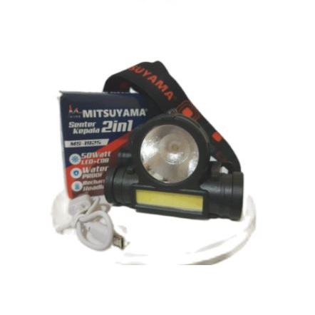 SENTER Mitsuyama MS-1925 senter Kepala LEDCOB Sepeda 2in1 Super Terang/ headlamp waterproff 5watt  setara 50WATT Rechargeable BERKUALITAS DAN MURAH