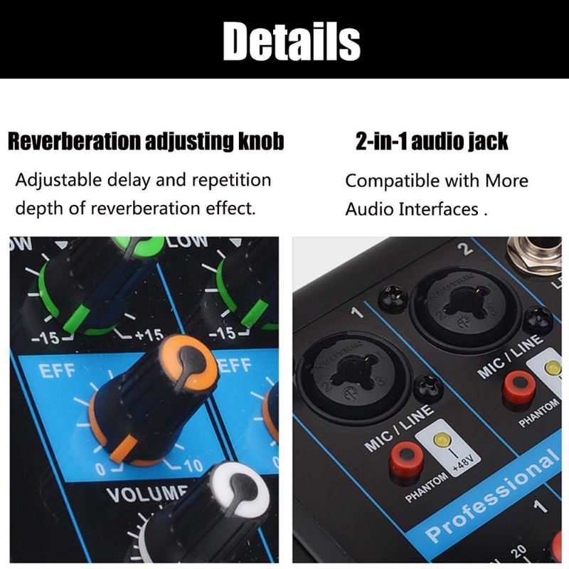 USB Mini Portable Live Audio Mixer Karaoke DJ 4 Channel 