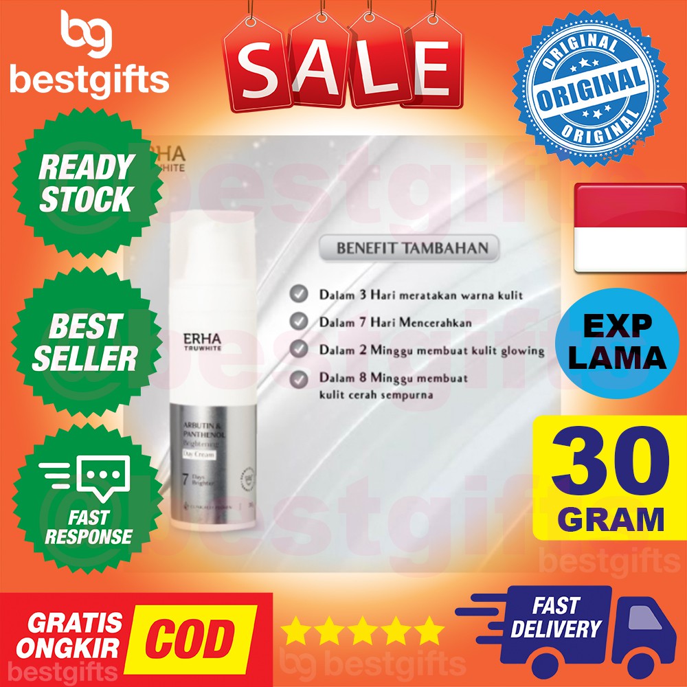 ERHA TRUWHITE ARBUTIN PANTHENOL BRIGHTENING DAY CREAM KRIM SIANG MENCERAHKAN KULIT WAJAH 30 GRAM