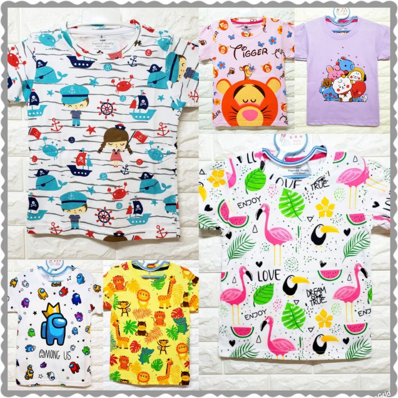 size 2 LD55 anak 1-2th kids Kaos combed anak katun lucu karakter